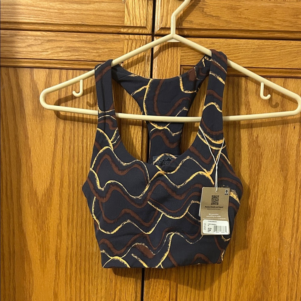 Patagonia Navy and Brown Wave Crop Top